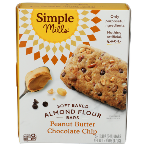 Simple Mills Peanut Butter Chocolate Chip Soft Baked Almond Flour Bars 5 Pack