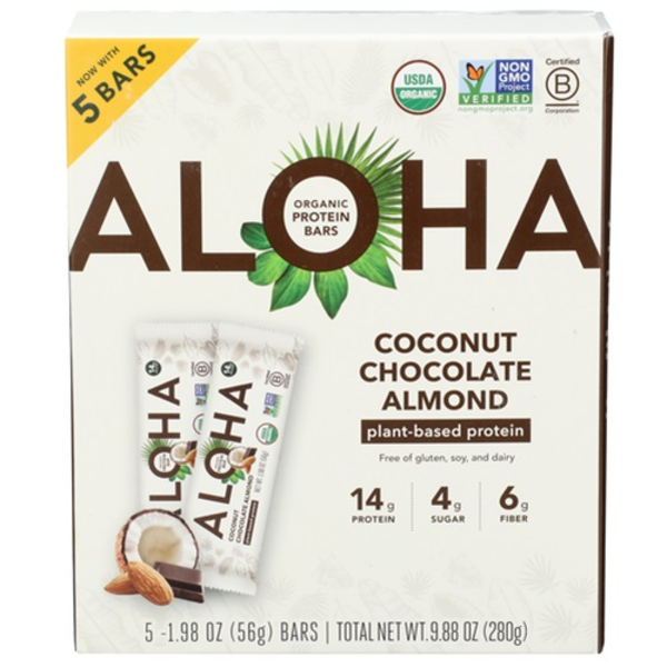 Aloha Organic Plant-Based Protein Coconut Chocolate Almond Bars 5 Pack