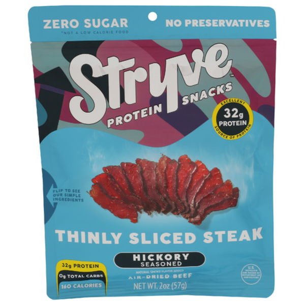 Stryve Protein Snacks Hickory Seasoned Thinly Sliced Steak Air-Dried Beef Biltong