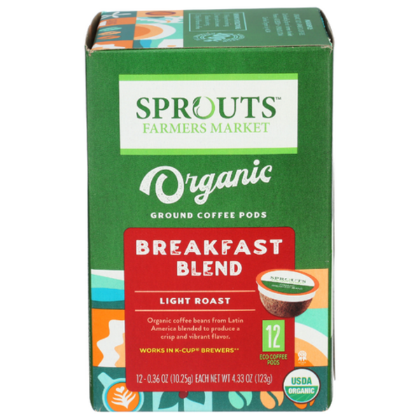 Sprouts Organic Breakfast Light Blend Coffee Pods 12 Pack