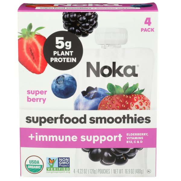 Noka Organic Super Berry + Immunity Boost Superfood Smoothie 4 Pack