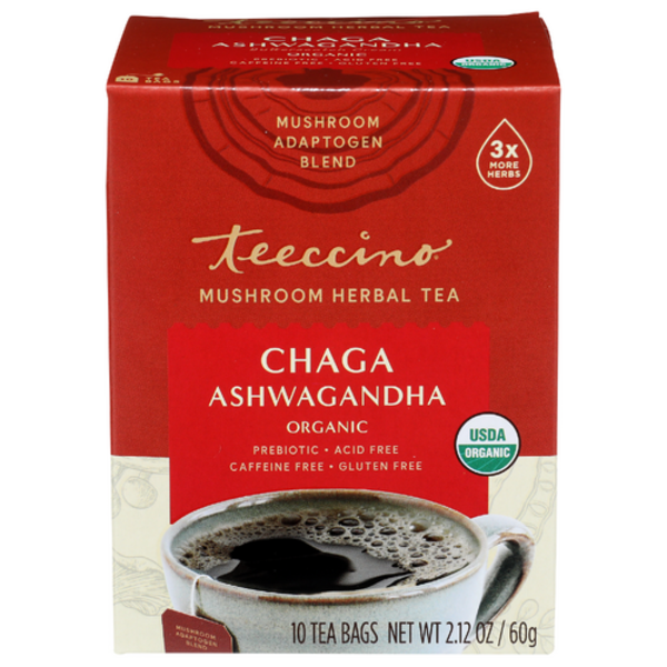 Teeccino Organic Chaga Ashwagandha Mushroom Herbal Tea