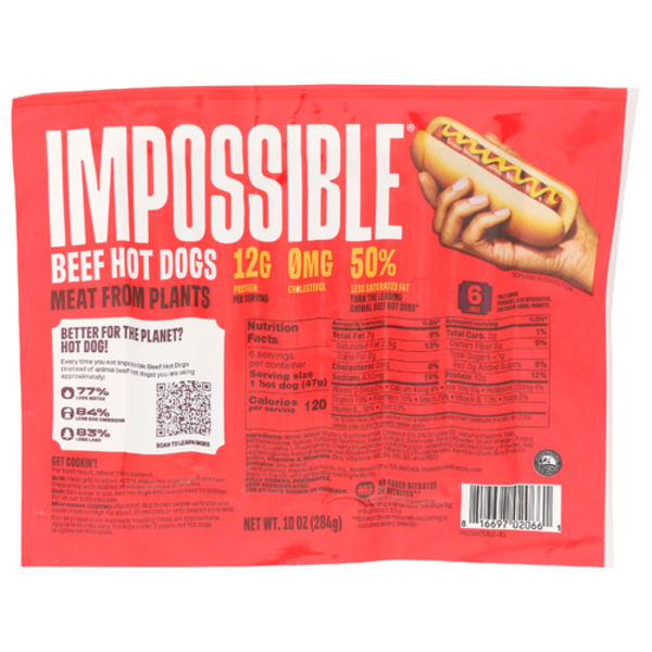 Impossible Beef Hot Dogs Meat From Plants 6 Pack