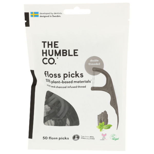 The Humble Co Corn Starch 2-In-1 Charcoal Infused With Taste of Mint Floss Picks