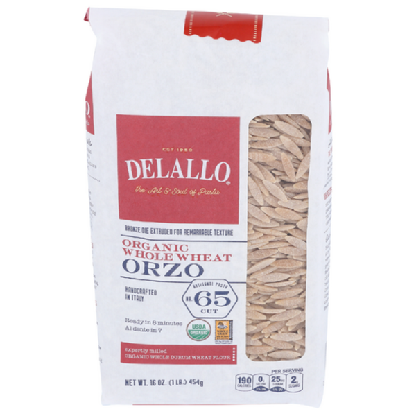 Delallo Organic Whole Wheat Orzo Pasta