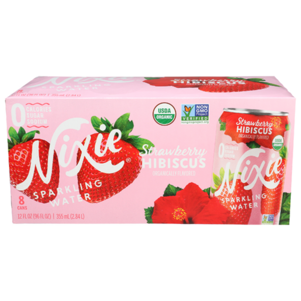 Nixie Sparkling Water Organic Strawberry Hibiscus Sparkling Water 8 Pack